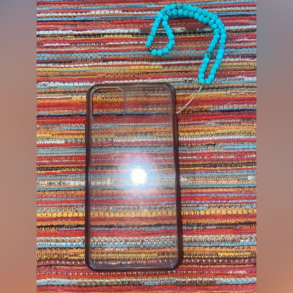 Light brown clear case for iPhone 11 Pro Max with turquoise phone charms🩵🤎